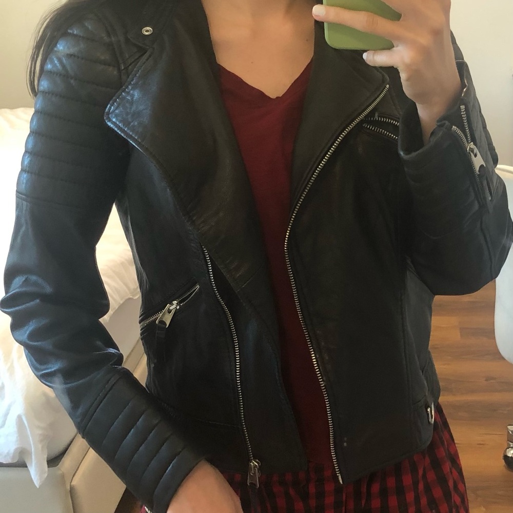 Zara black real leather jacket